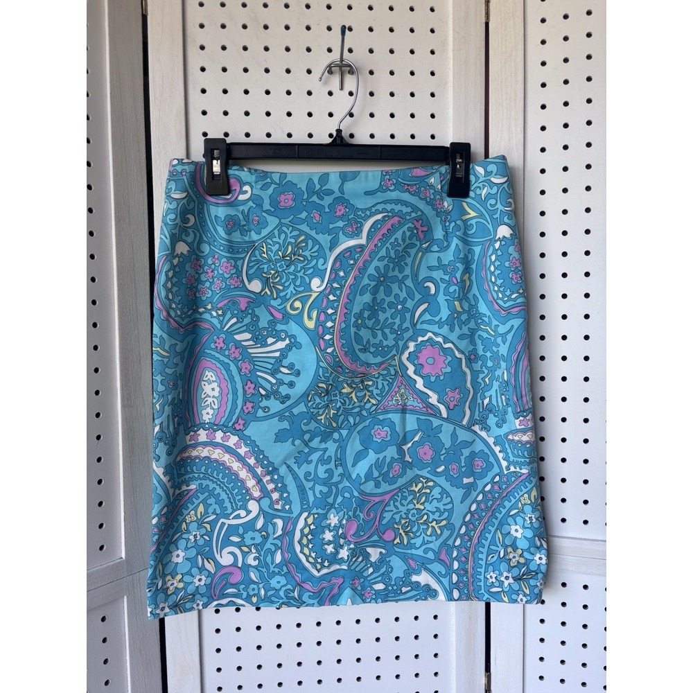 Melly M Delray Beach Women's 8 Pencil Skirt Aqua Pink Geo Print Beachy Summer